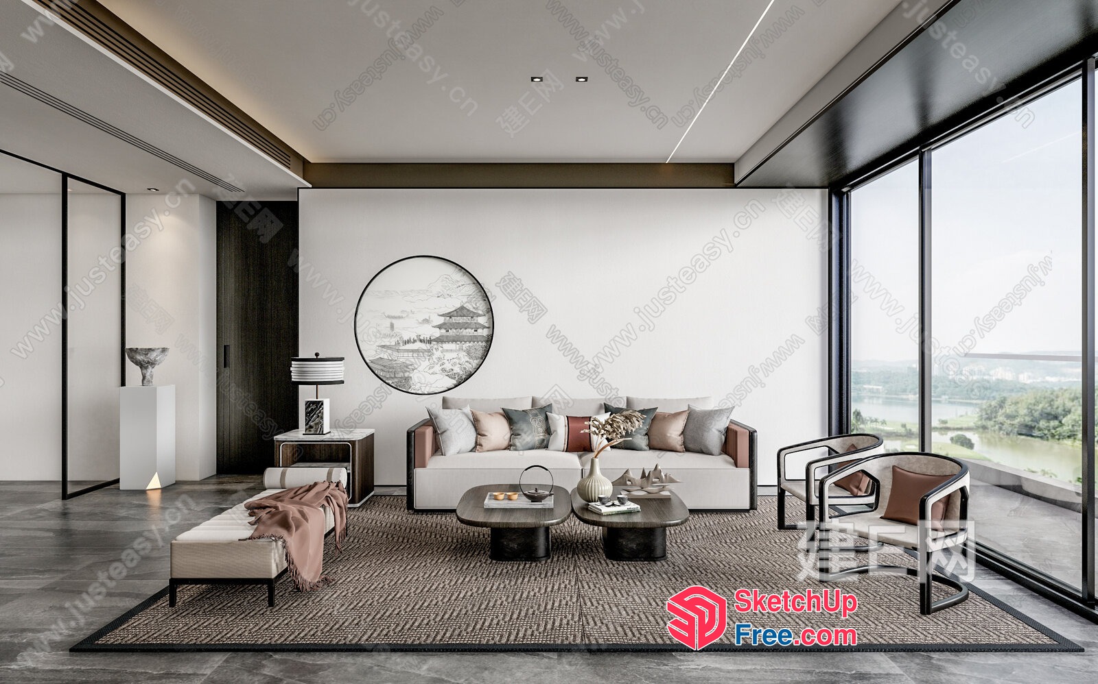 Modern Minimalist Living Room With Large Windows 3D SketchUp File
