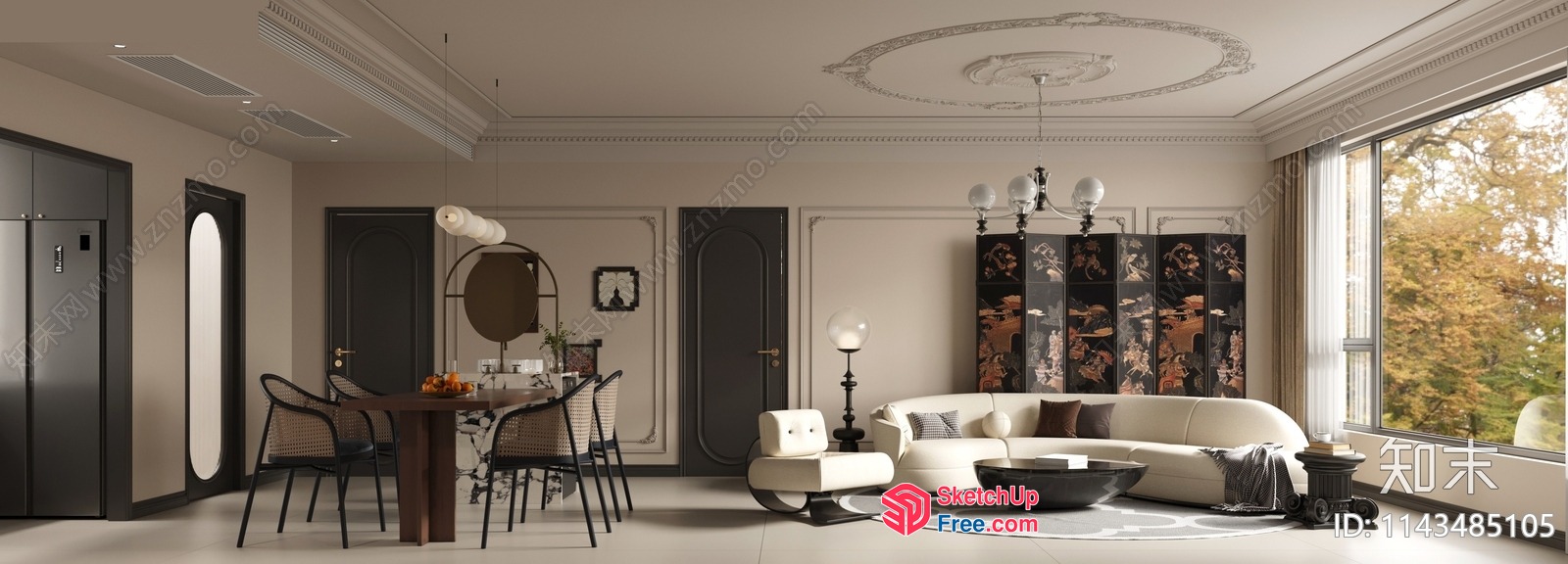 Elegant Modern Living Room With Dining Area 3D SketchUp File