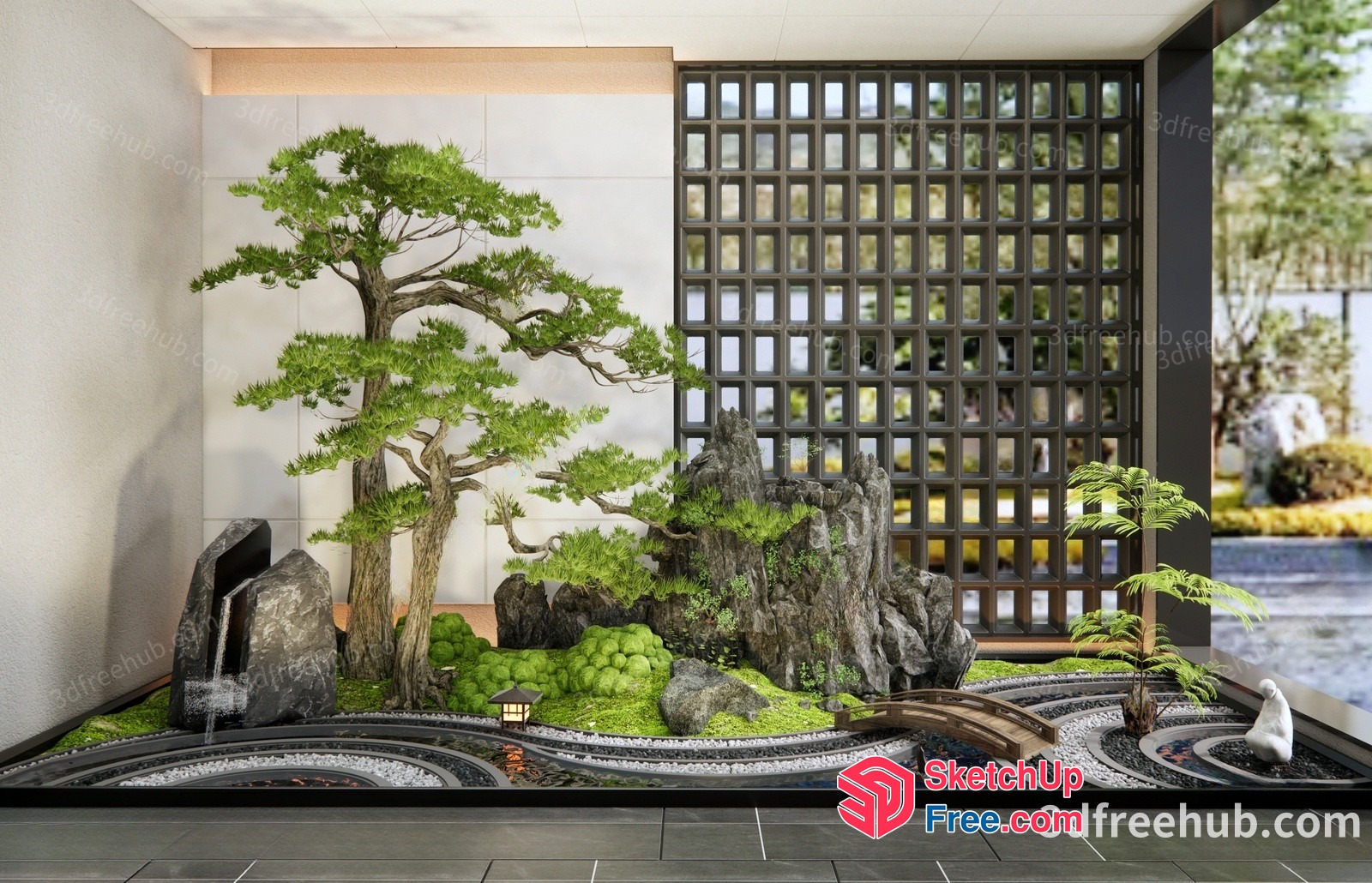 Japanese Style Interior With Glass Brick And Stone Decor 3D SketchUp File
