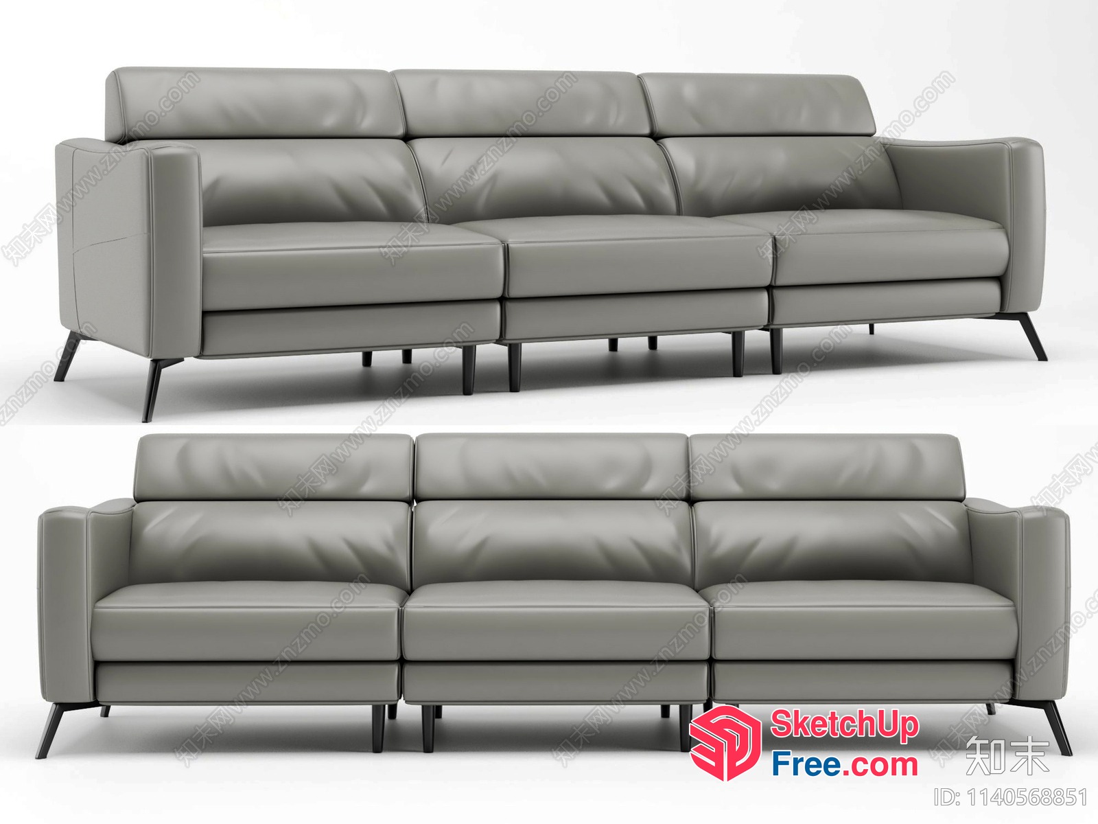 Modern Gray Leather Sofa Set 3D SketchUp File