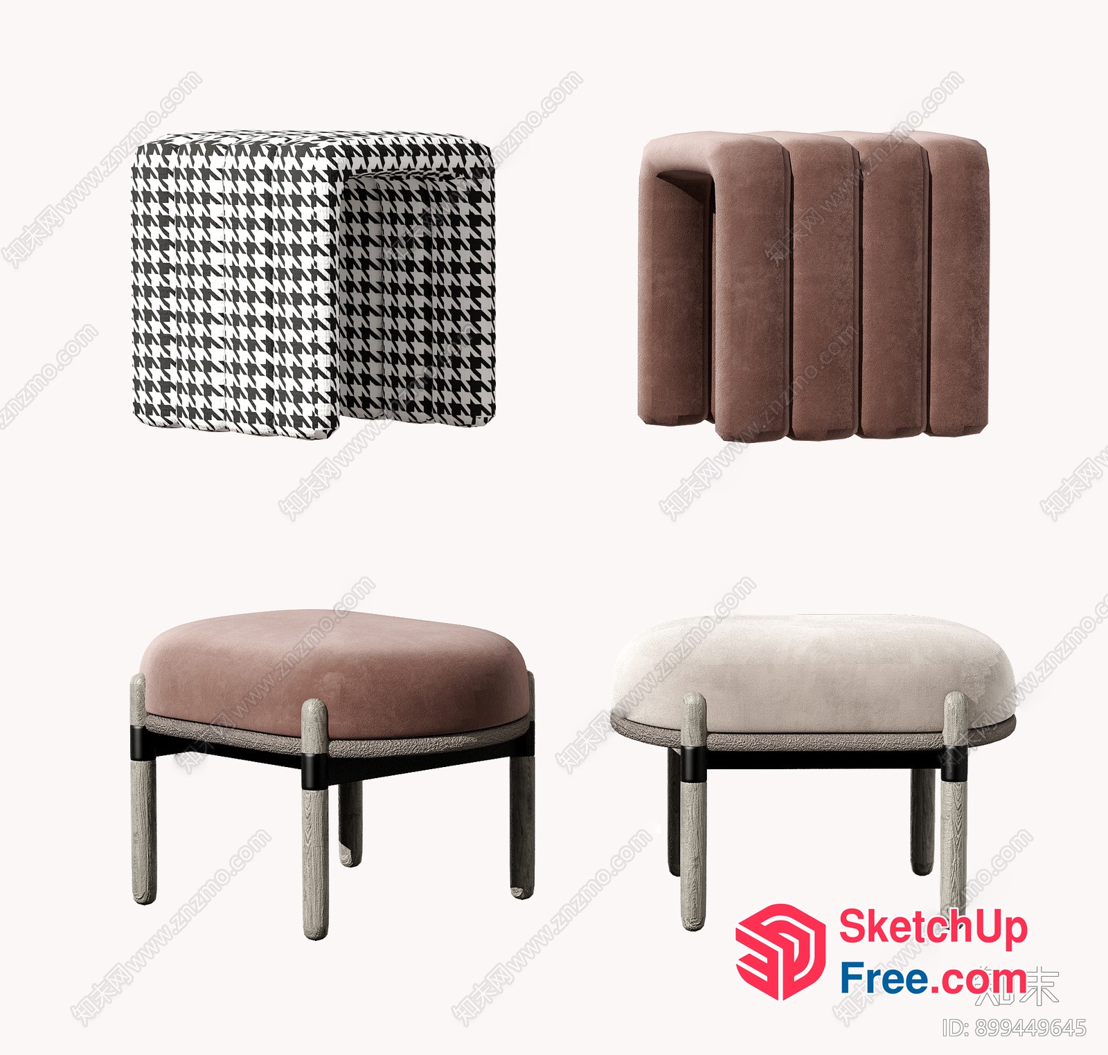 Stylish Upholstered Stools For Modern And Traditional Interiors 3D SketchUp File