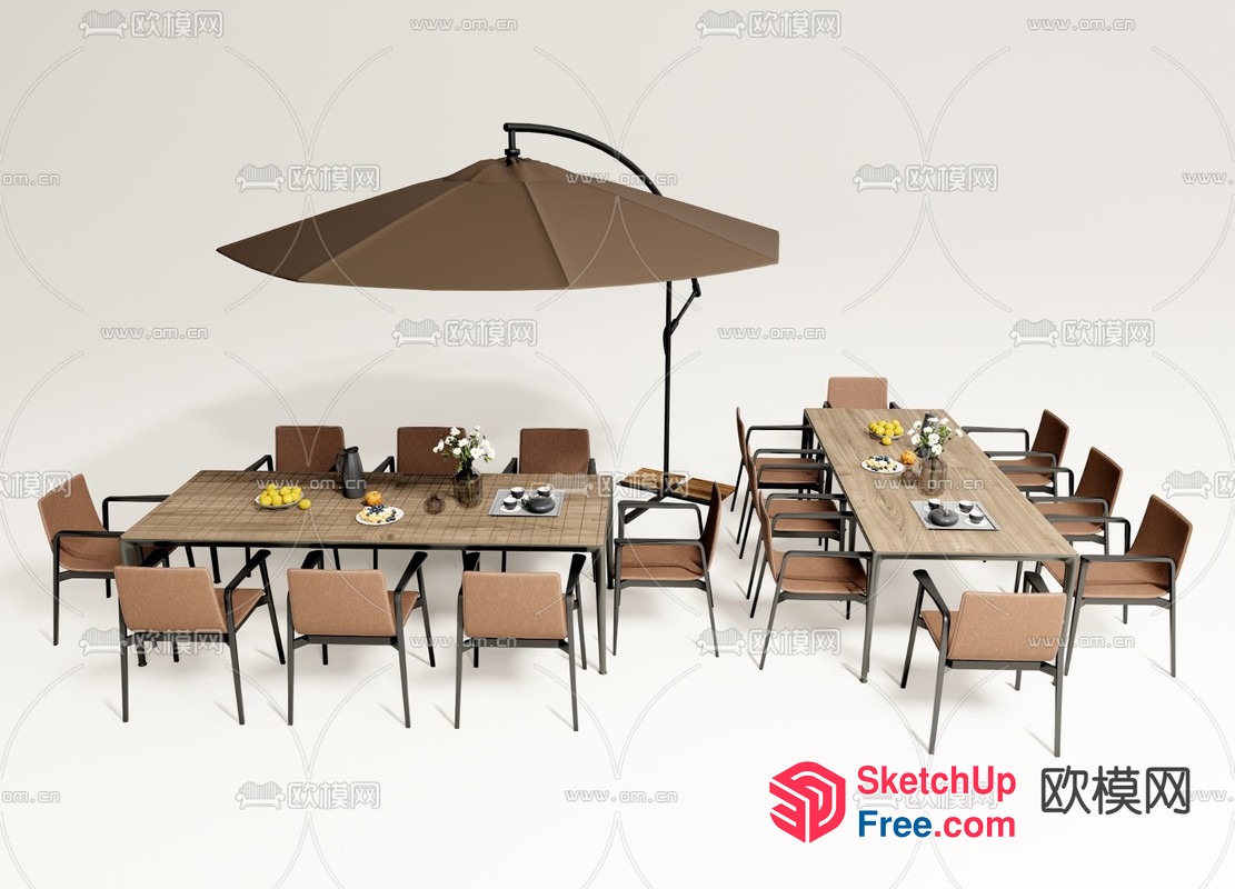 Outdoor Furniture Set With Umbrella 3D SketchUp File