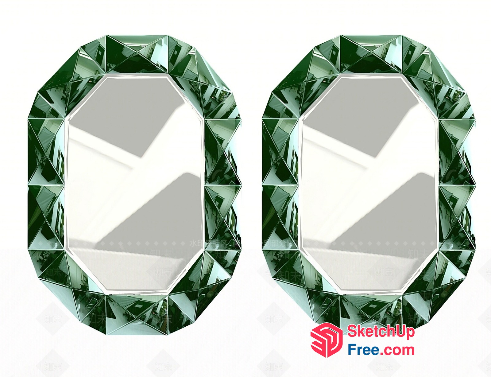 Two Green Glass Mirrors With Geometric Facets 3D SketchUp File