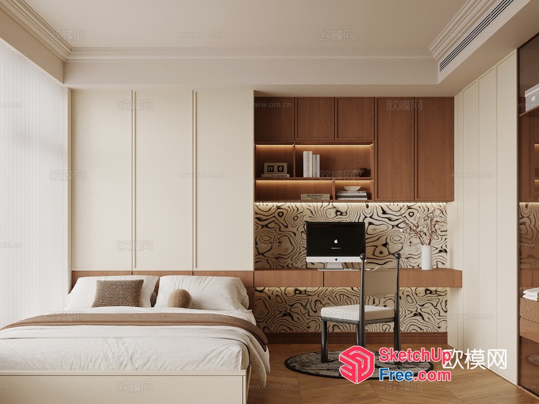 Modern Bedroom Interior With White And Brown Decor 3D SketchUp File