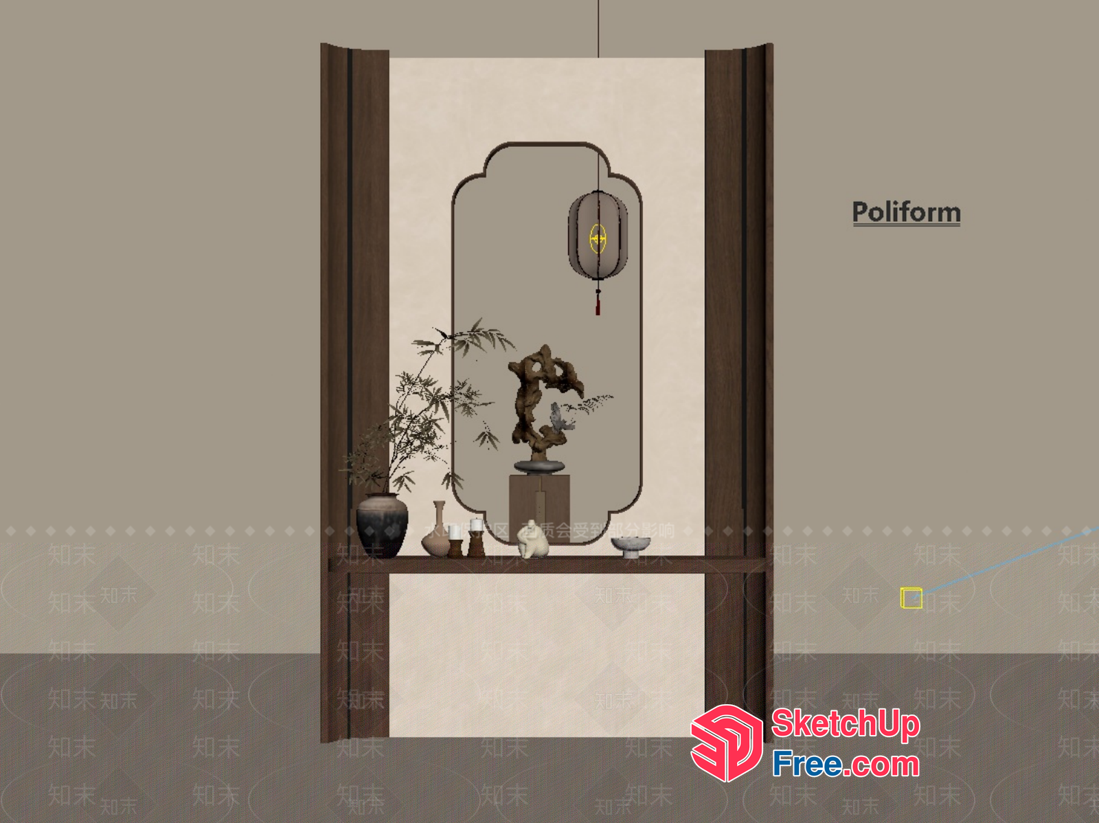 Asian-Inspired Interior Decor With Ornate Details 3D SketchUp File