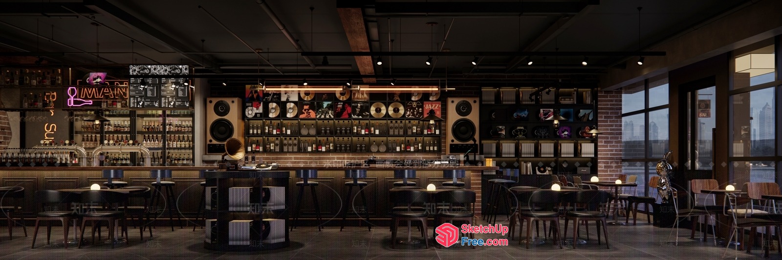 Modern Bar Interior With Vintage Decor 3D SketchUp File