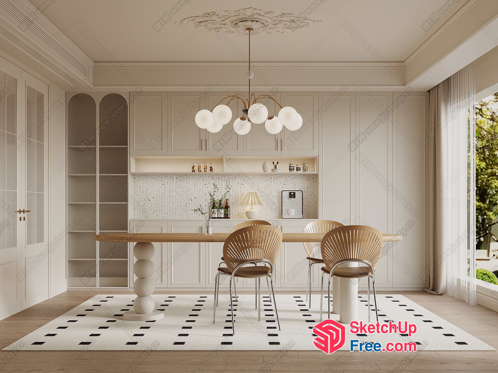 Elegant Dining Room With Natural Light And Modern Furniture 3D SketchUp File