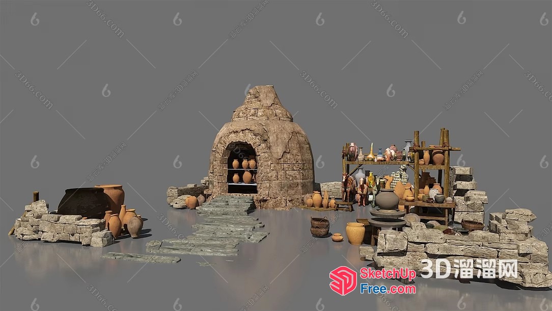 Ancient Pottery Workshop Scene 3D SketchUp File
