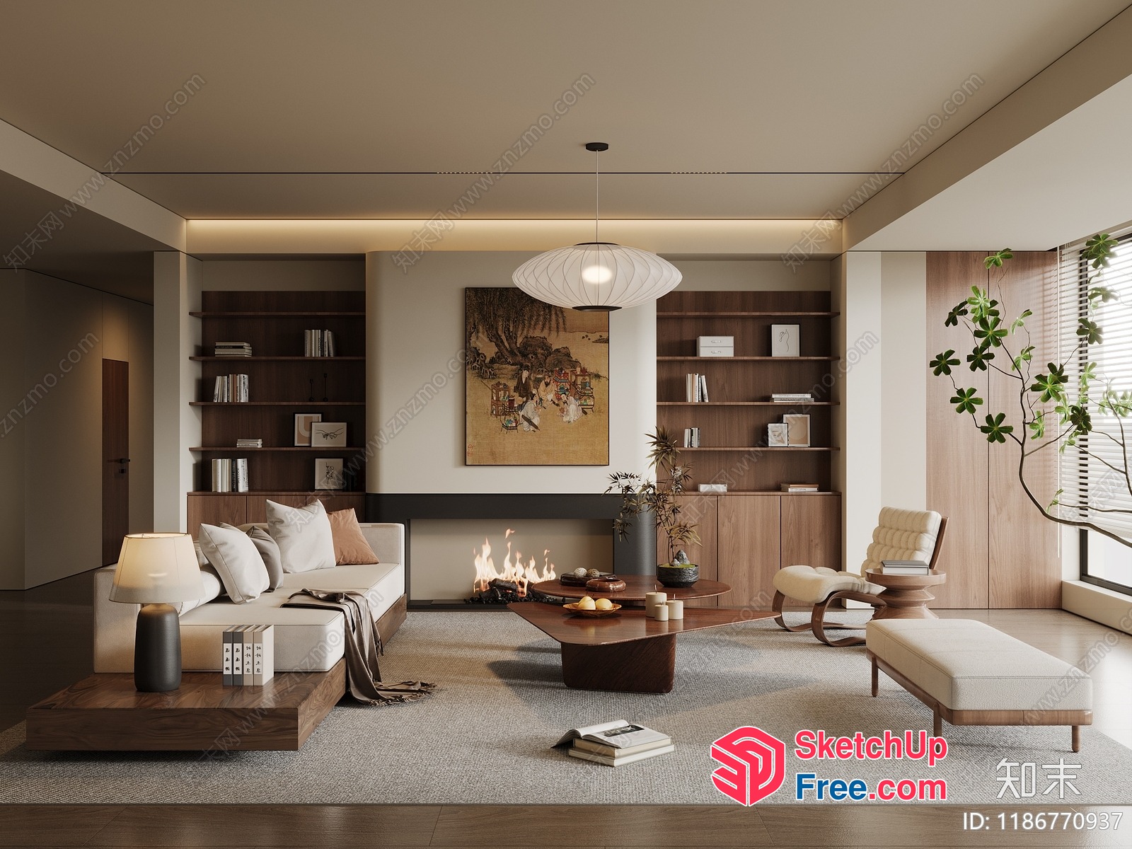 Modern Living Room With Natural Elements And Cozy Ambiance 3D SketchUp File