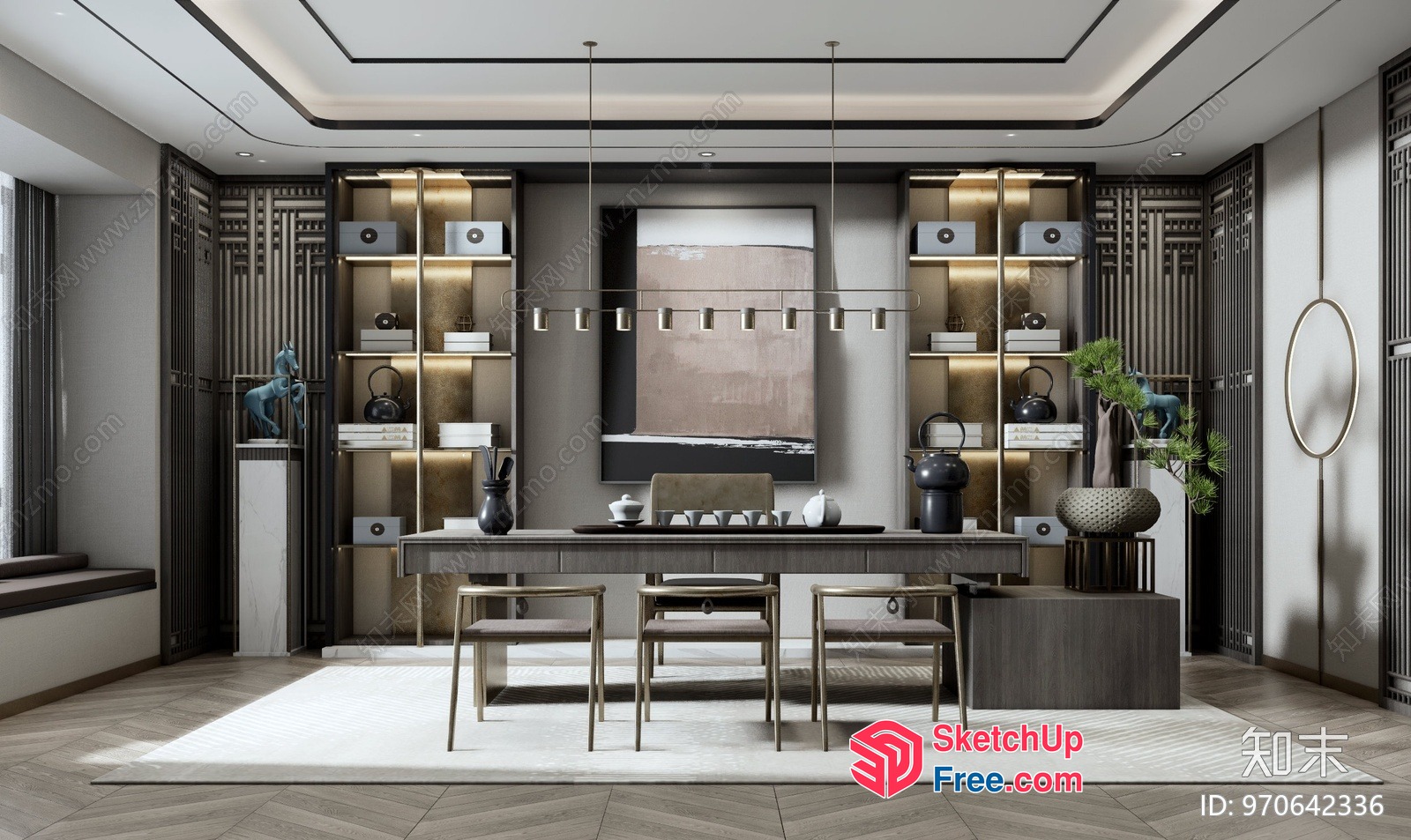 Modern Minimalist Japanese Style Dining Room 3D SketchUp File