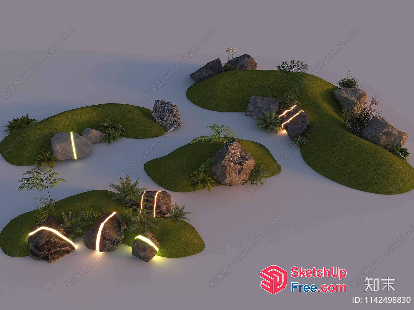 3D Landscape Scene With Rocks And Plants 3D SketchUp File