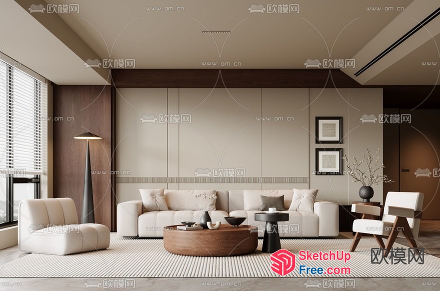 Elegant Living Room With Modern Furniture And Decor 3D SketchUp File