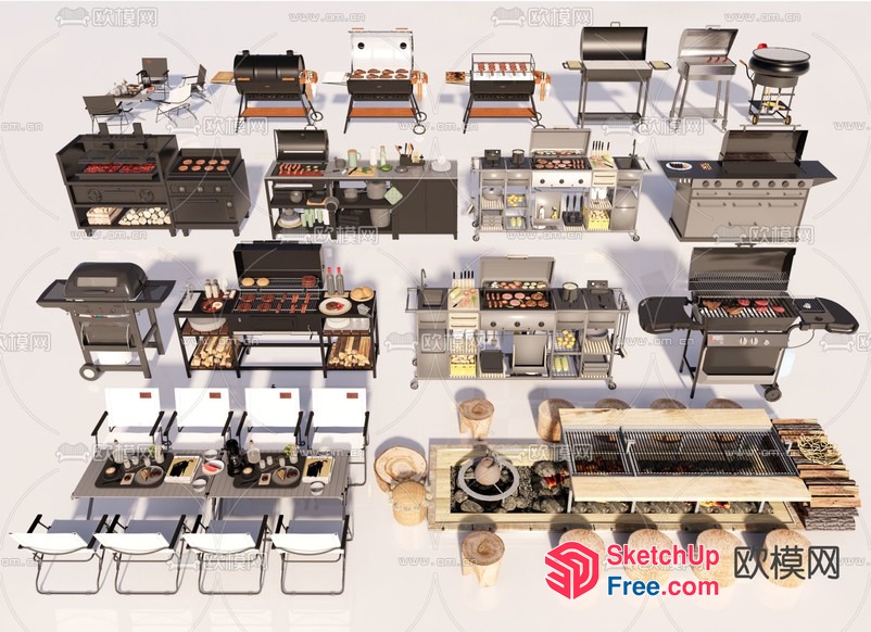 Outdoor Bbq Furniture And Accessories Collection 3D SketchUp File