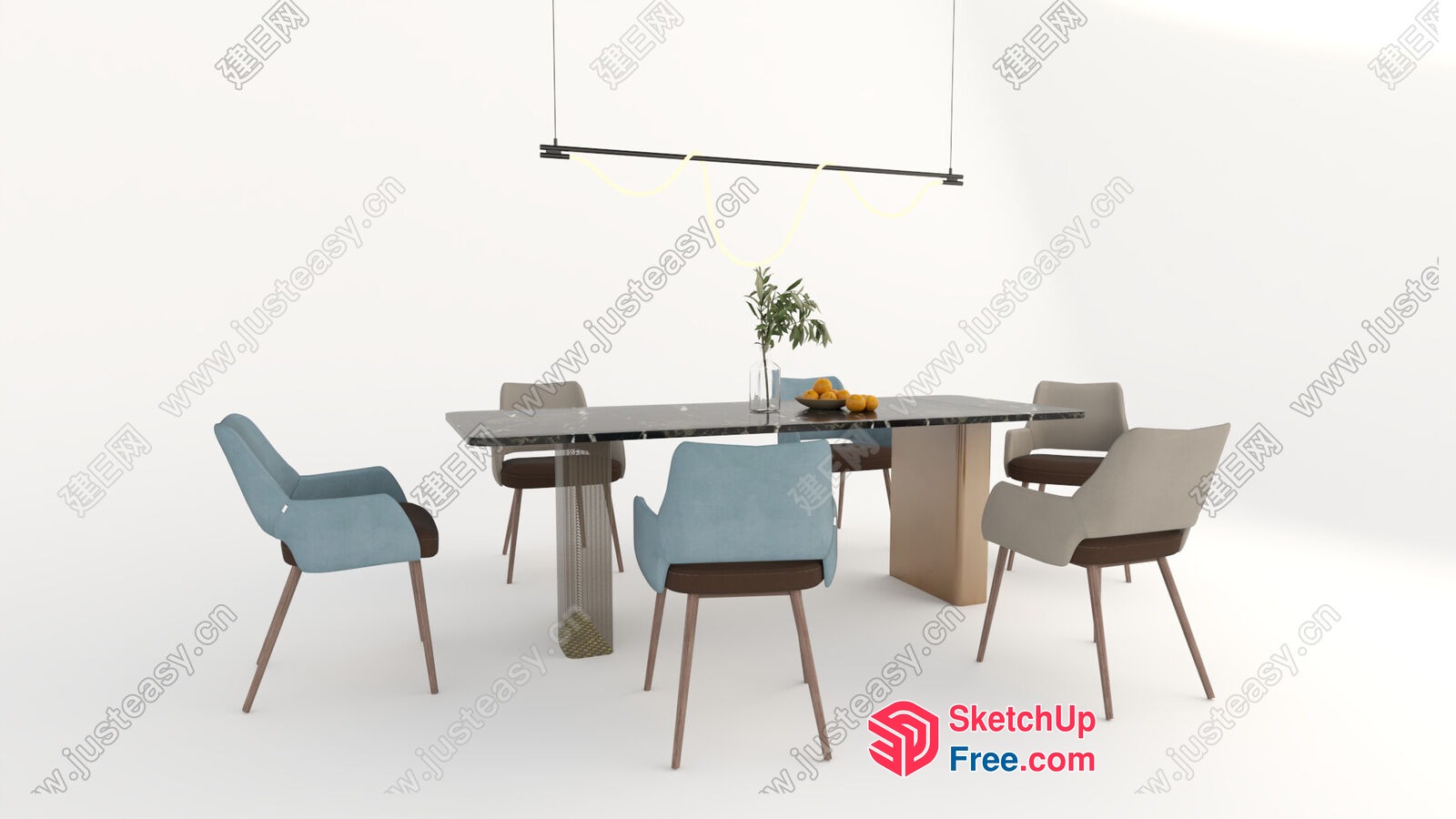 Modern Dining Room With Glass Table And Chairs 3D SketchUp File