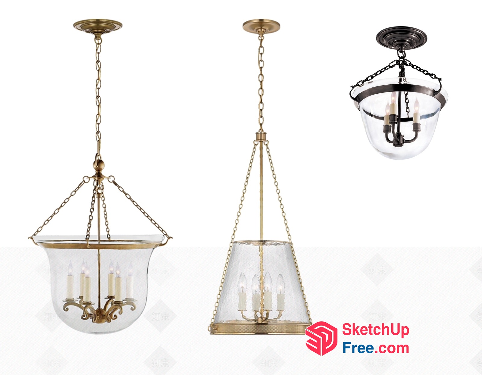 Elegant Glass And Brass Lighting Fixtures 3D SketchUp File