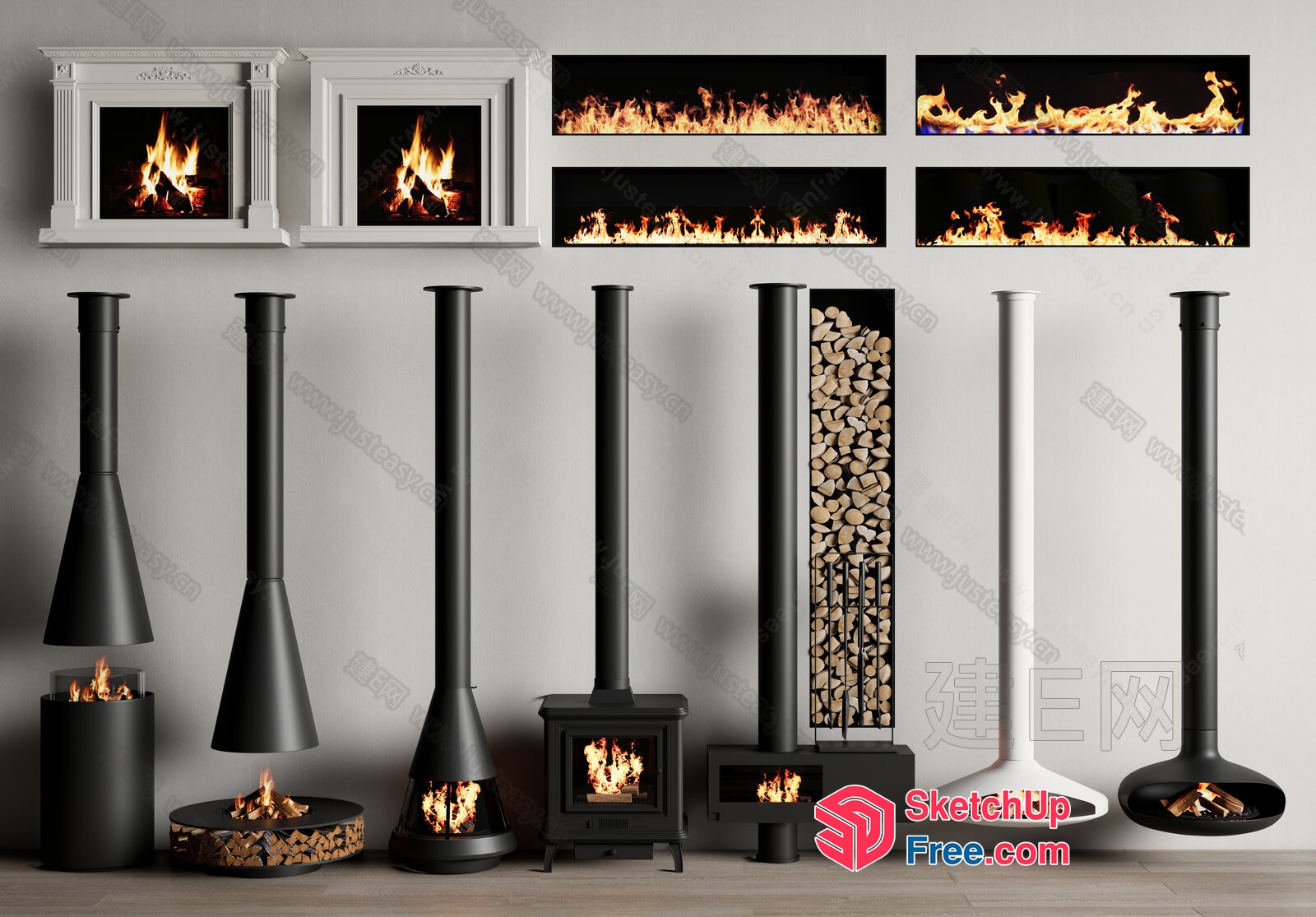 Modern Fireplace Designs Collection 3D SketchUp File