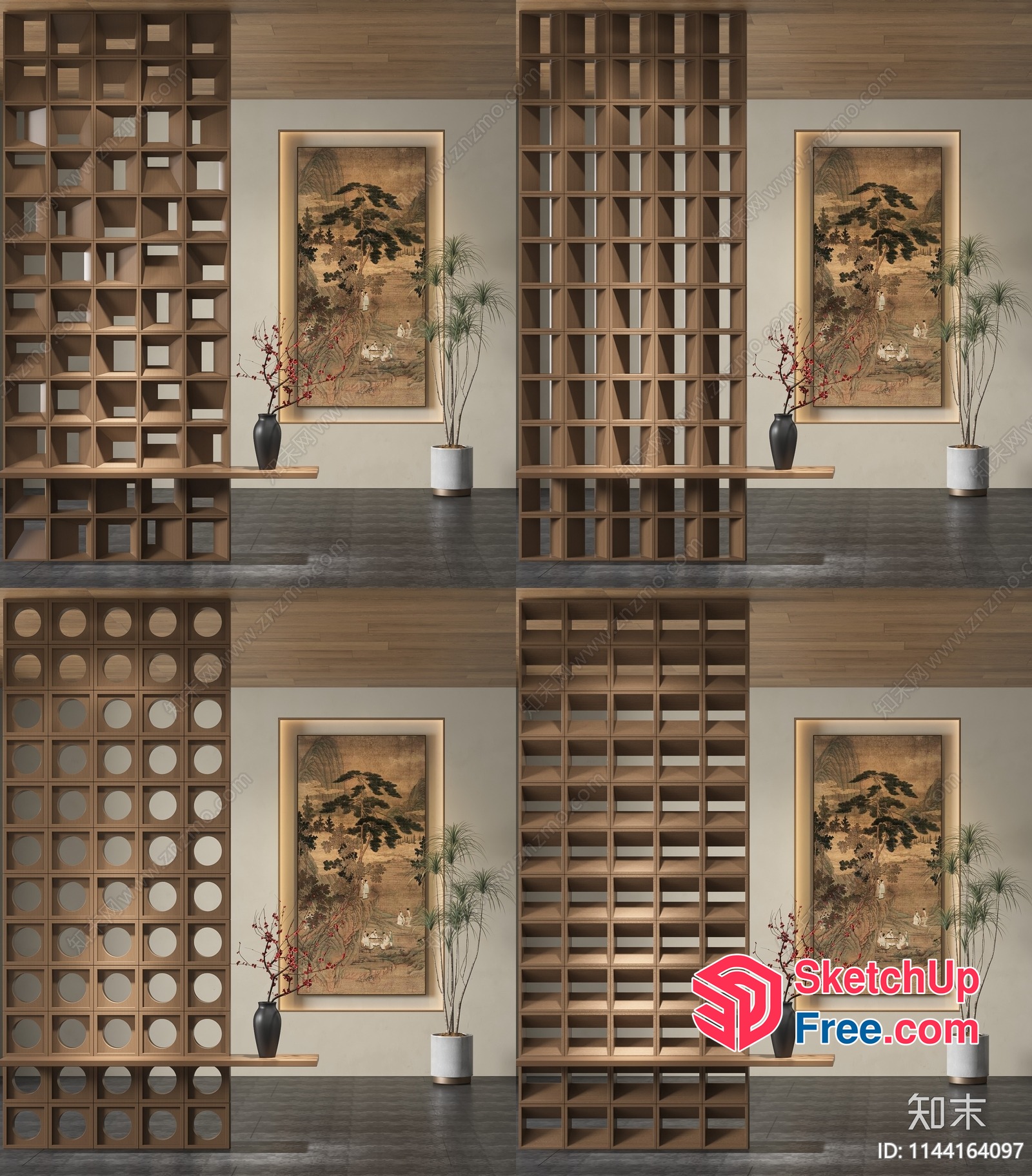 Japanese Style Partition Screen With Potted Plants 3D SketchUp File