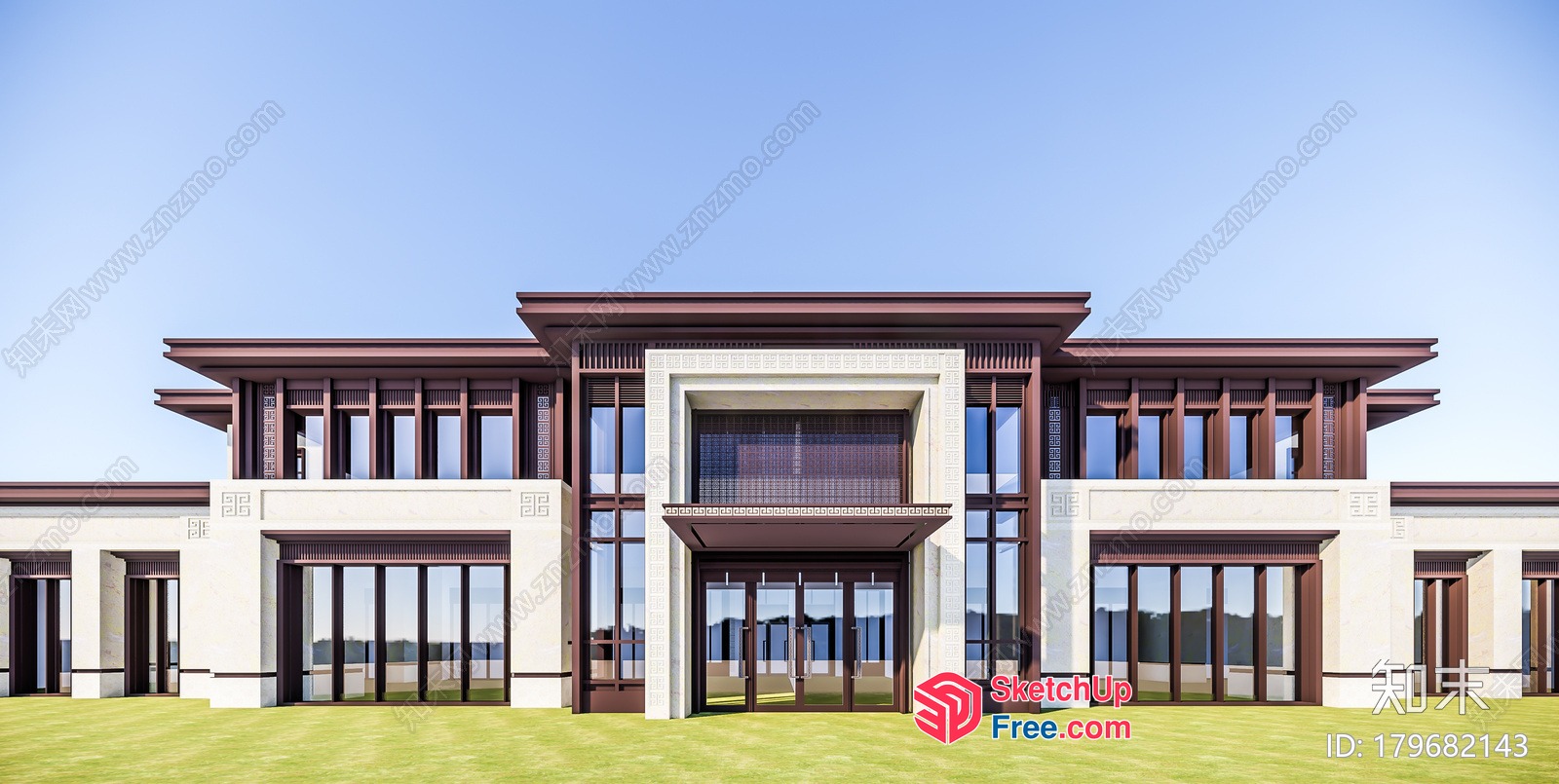 Modern Asian-Style Villa Exterior With Glass Curtain Wall 3D SketchUp File