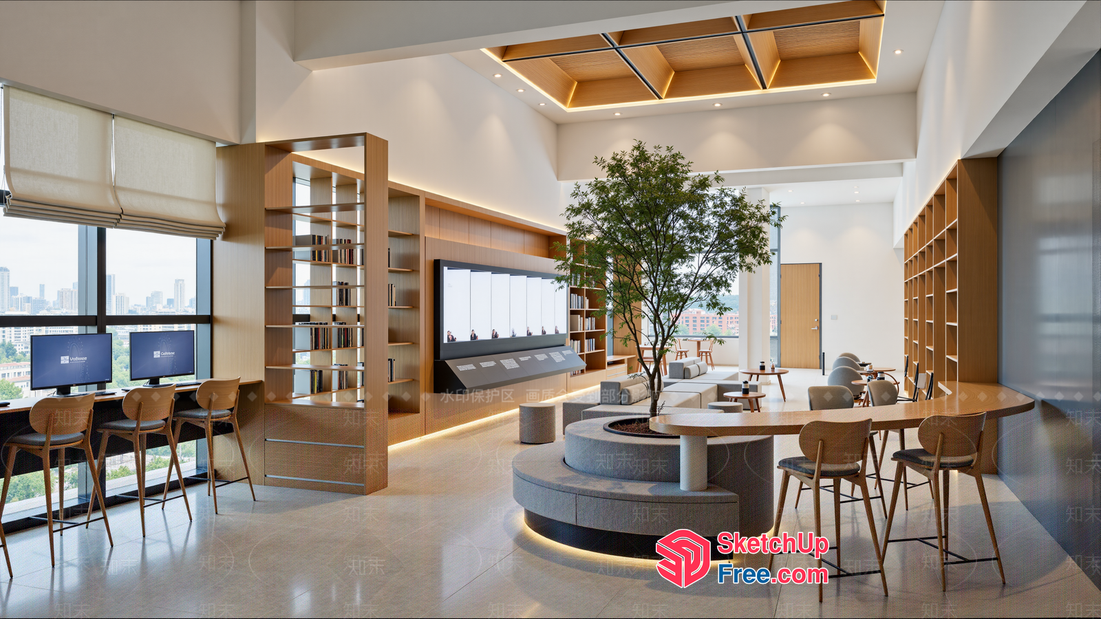 Modern Minimalist Office Interior With Natural Elements 3D SketchUp File