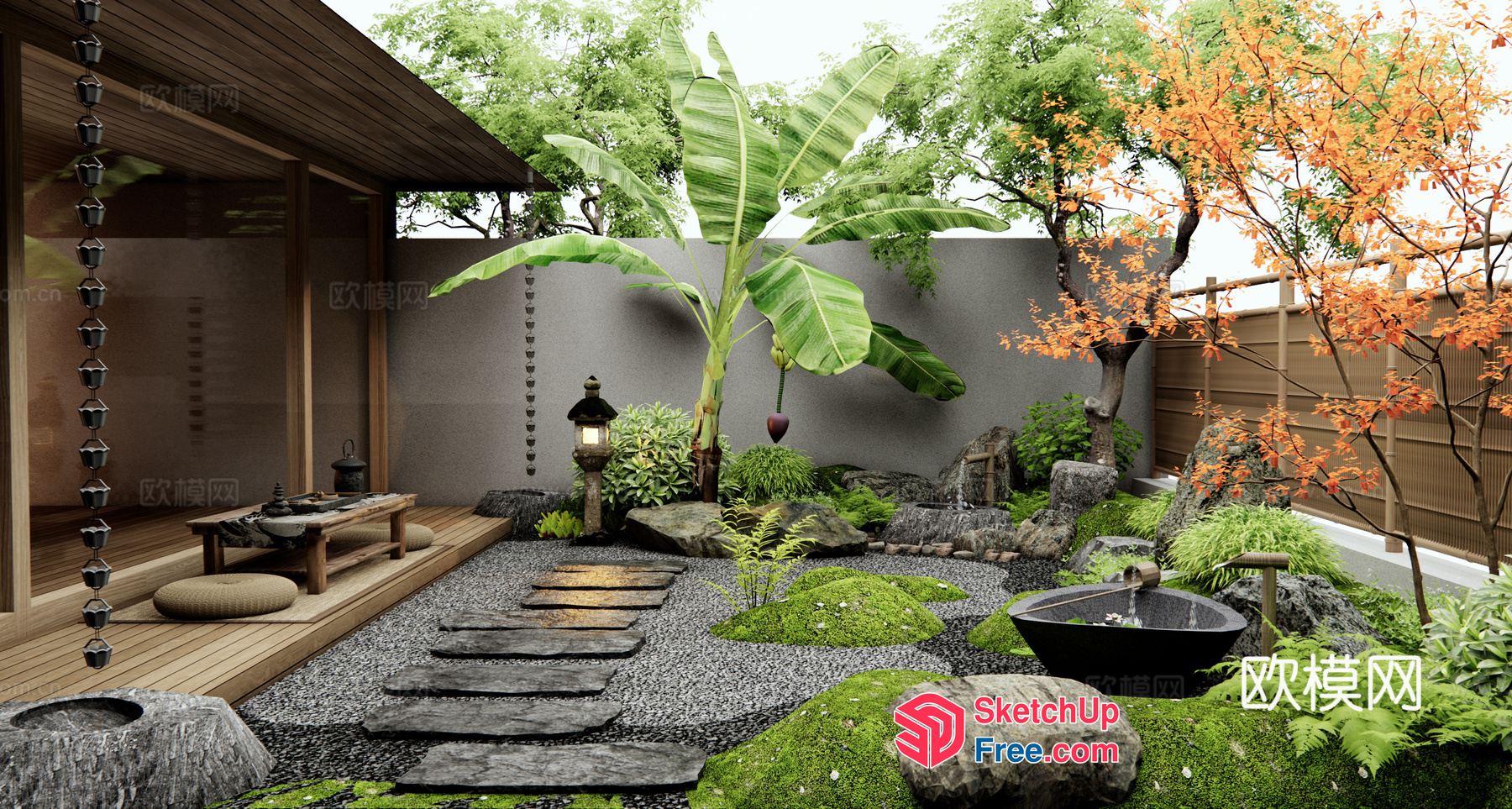 Serene Japanese-Inspired Oasis 3D SketchUp File