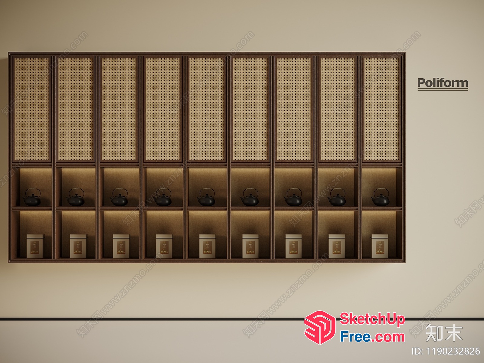 Modern Shelf Design With Teapots And Candles 3D SketchUp File