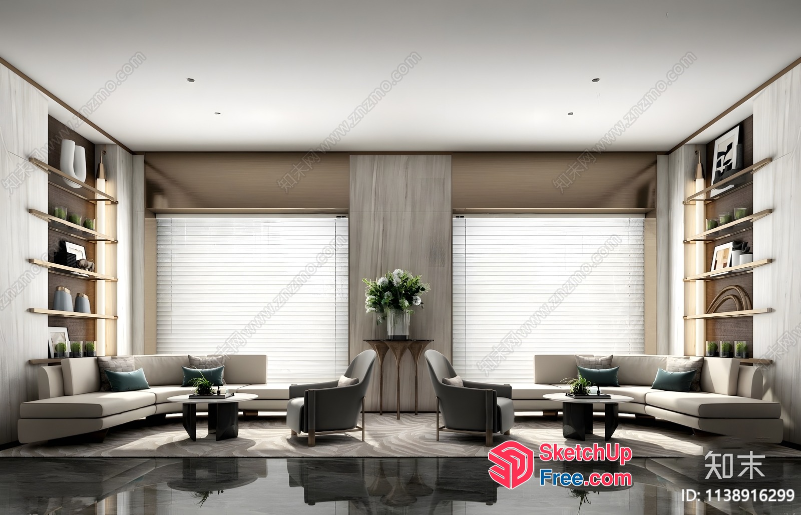 Elegant Modern Living Room With Neutral Color Scheme 3D SketchUp File