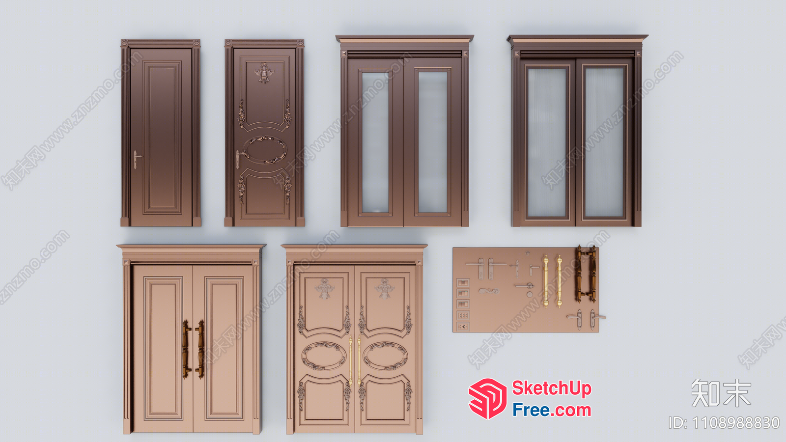 Elegant Brown And Cream Cabinet Set With Ornate Hardware 3D SketchUp File