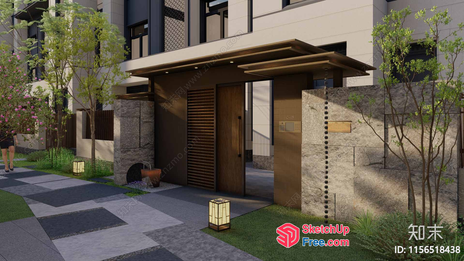 Exterior Decor Of Modern Asian Style Building 3D SketchUp File