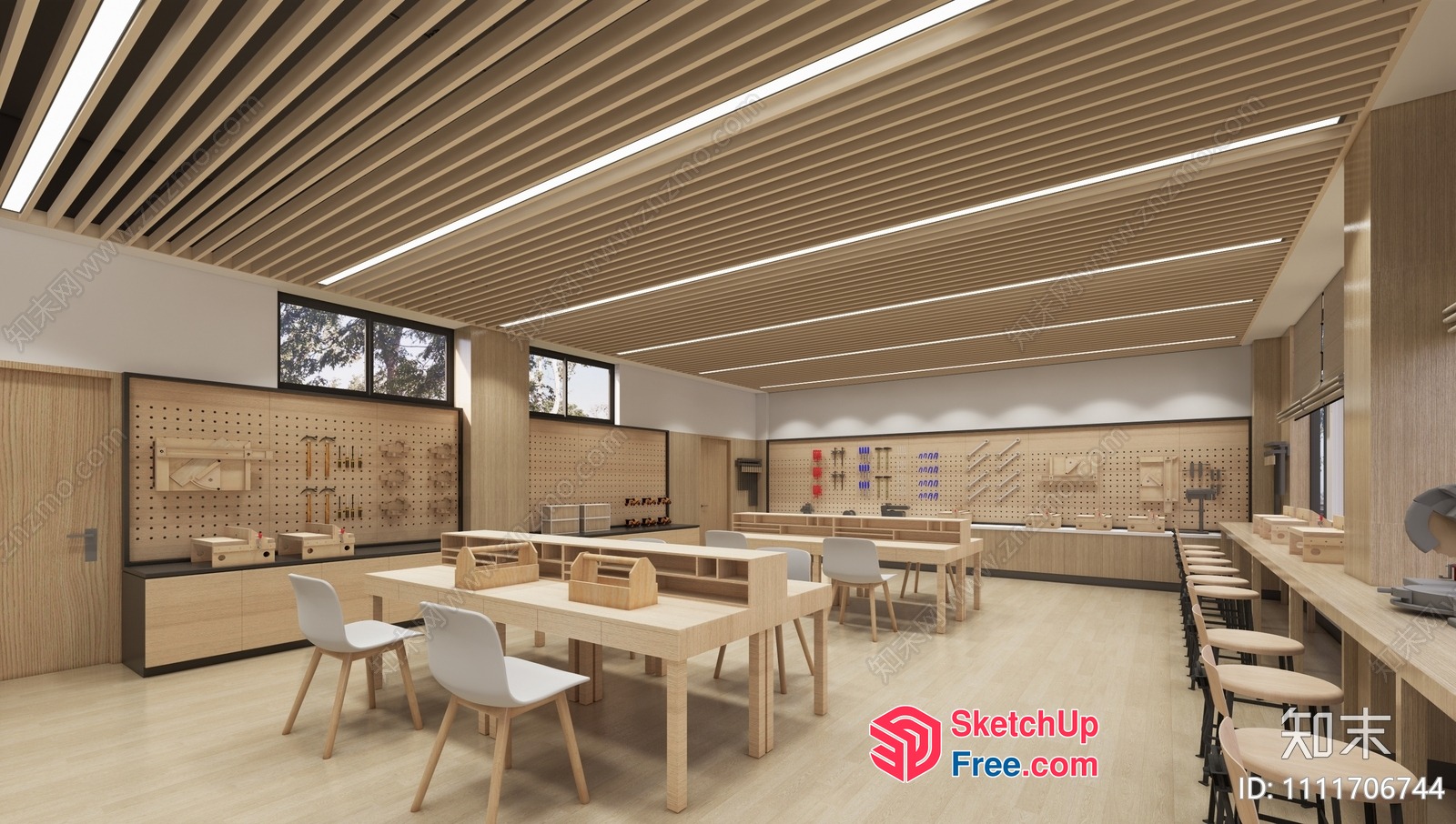 Modern Light-Wooden Workshop Interior 3D SketchUp File