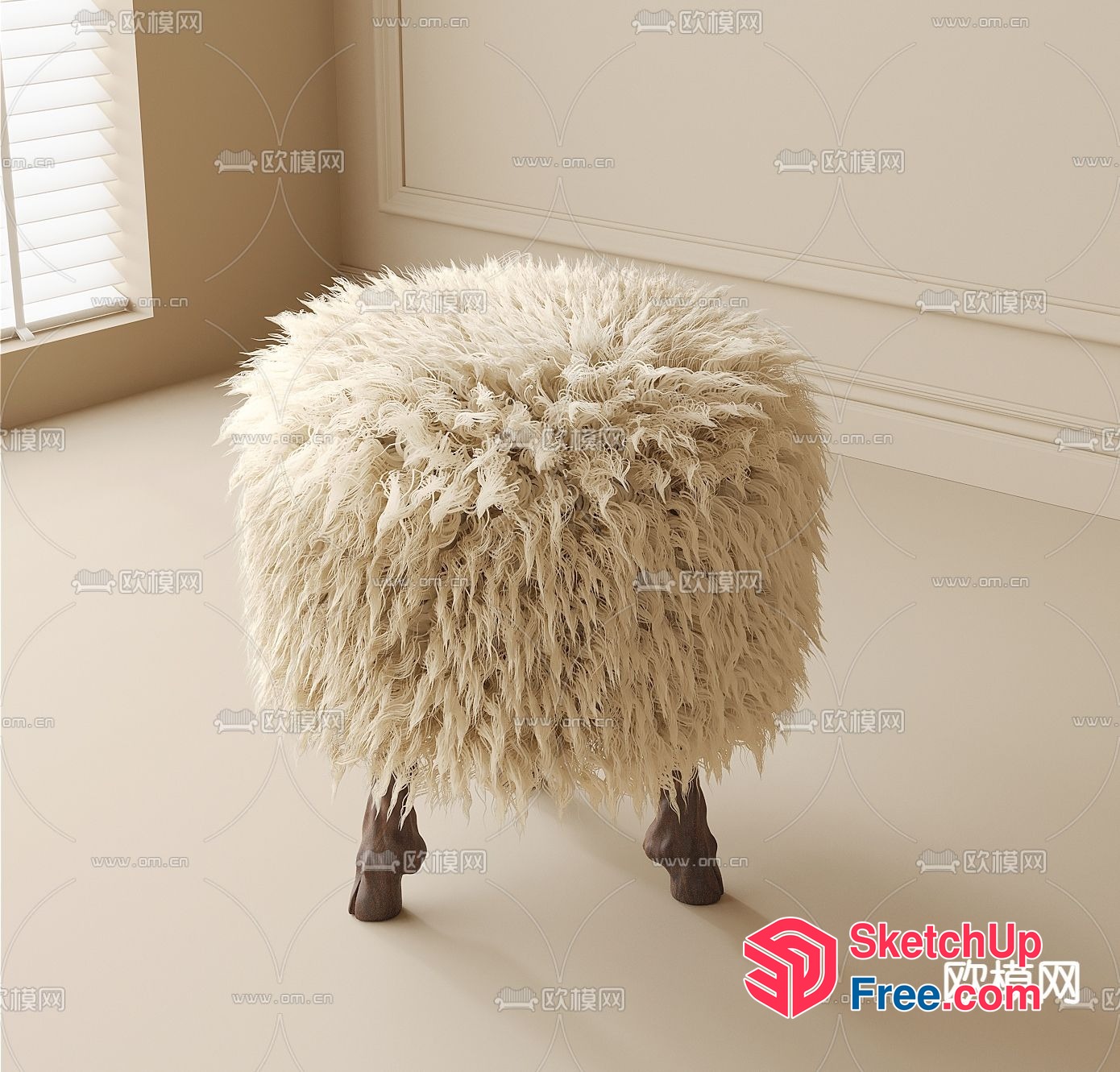 Cozy Faux Fur Pouf Ottoman 3D SketchUp File