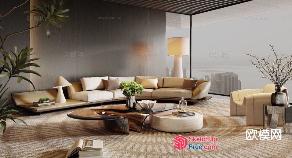 Modern Minimalist Living Room With Neutral Tones 3D SketchUp File