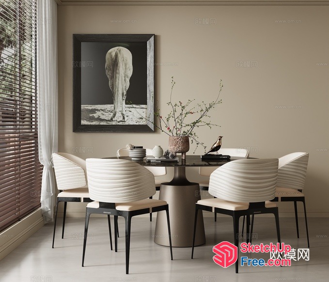 Elegant Minimalist Dining Room With Creamy Style And Wabi-Sabi Decor 3D SketchUp File