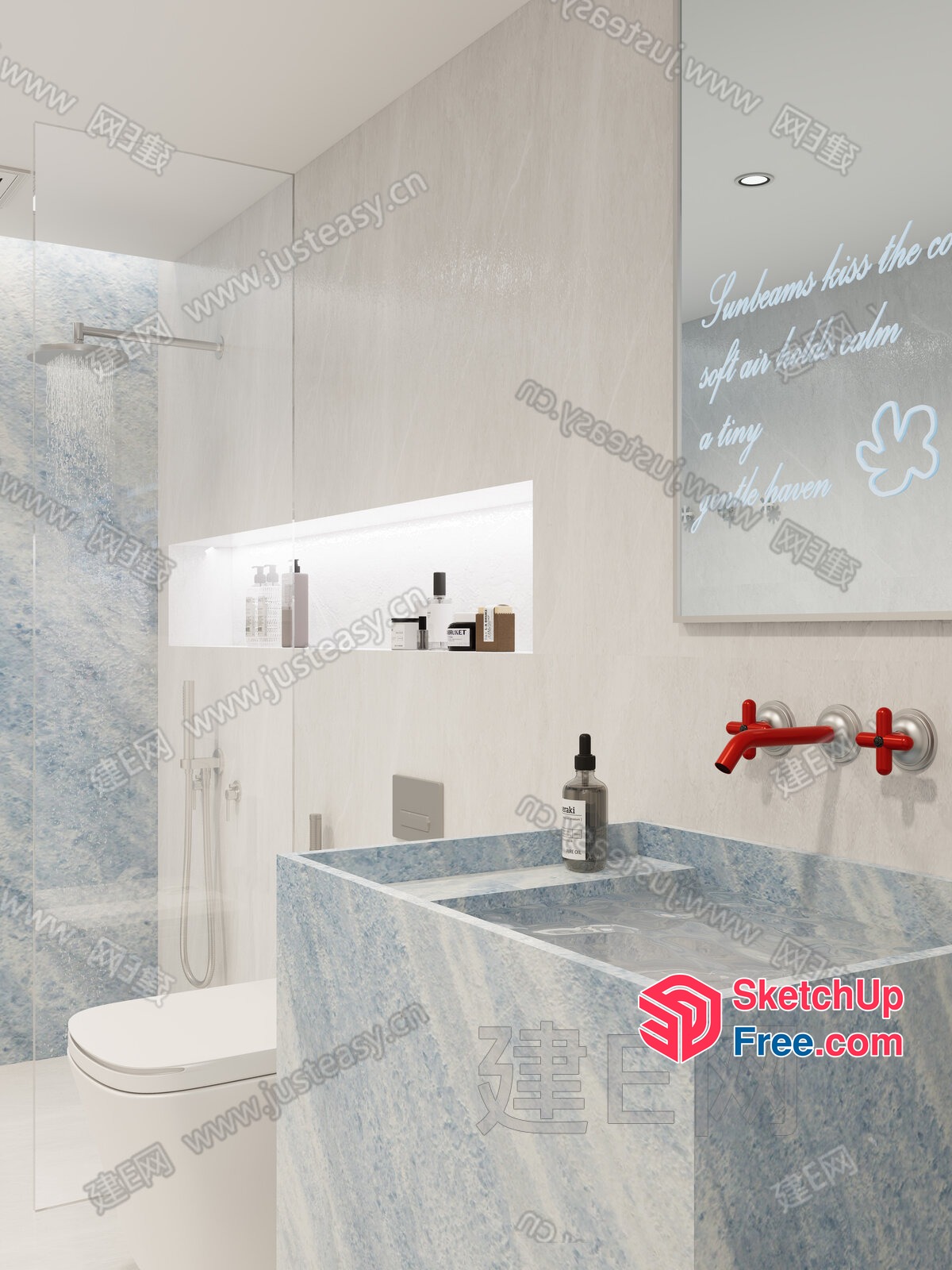 Modern Bathroom With Blue And White Marble Decor 3D SketchUp File
