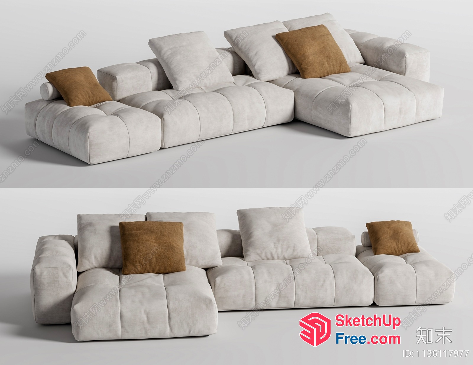 Modern Minimalist White Sofa With Brown Pillows 3D SketchUp File