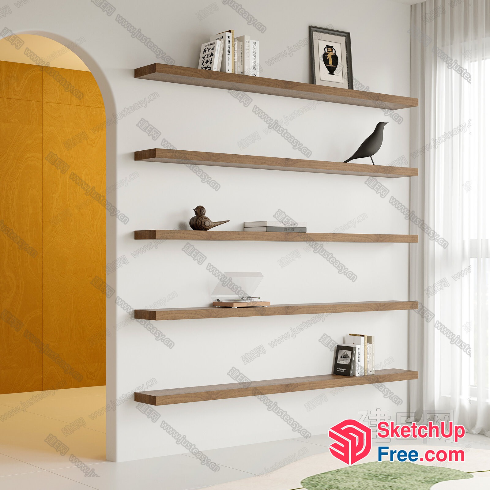 Modern Minimalist Shelving Unit With Decorative Items 3D SketchUp File