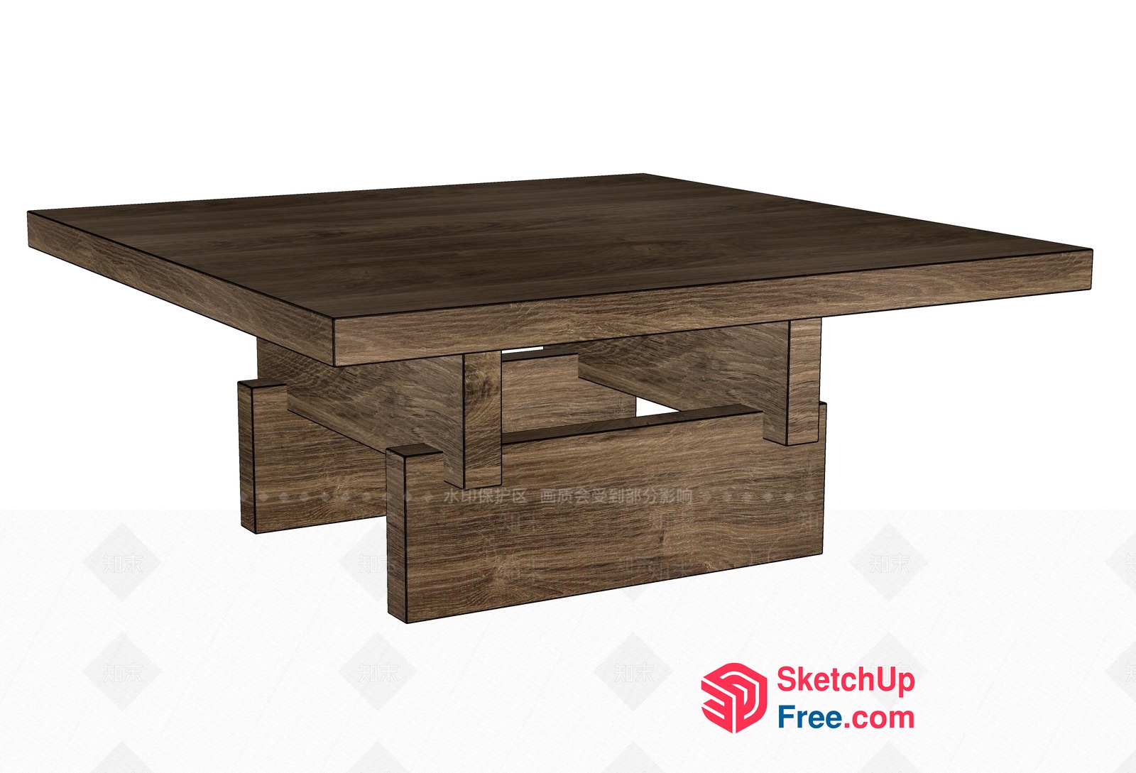 Square Coffee Table With Dark Brown Wooden Top And Legs 3D SketchUp File