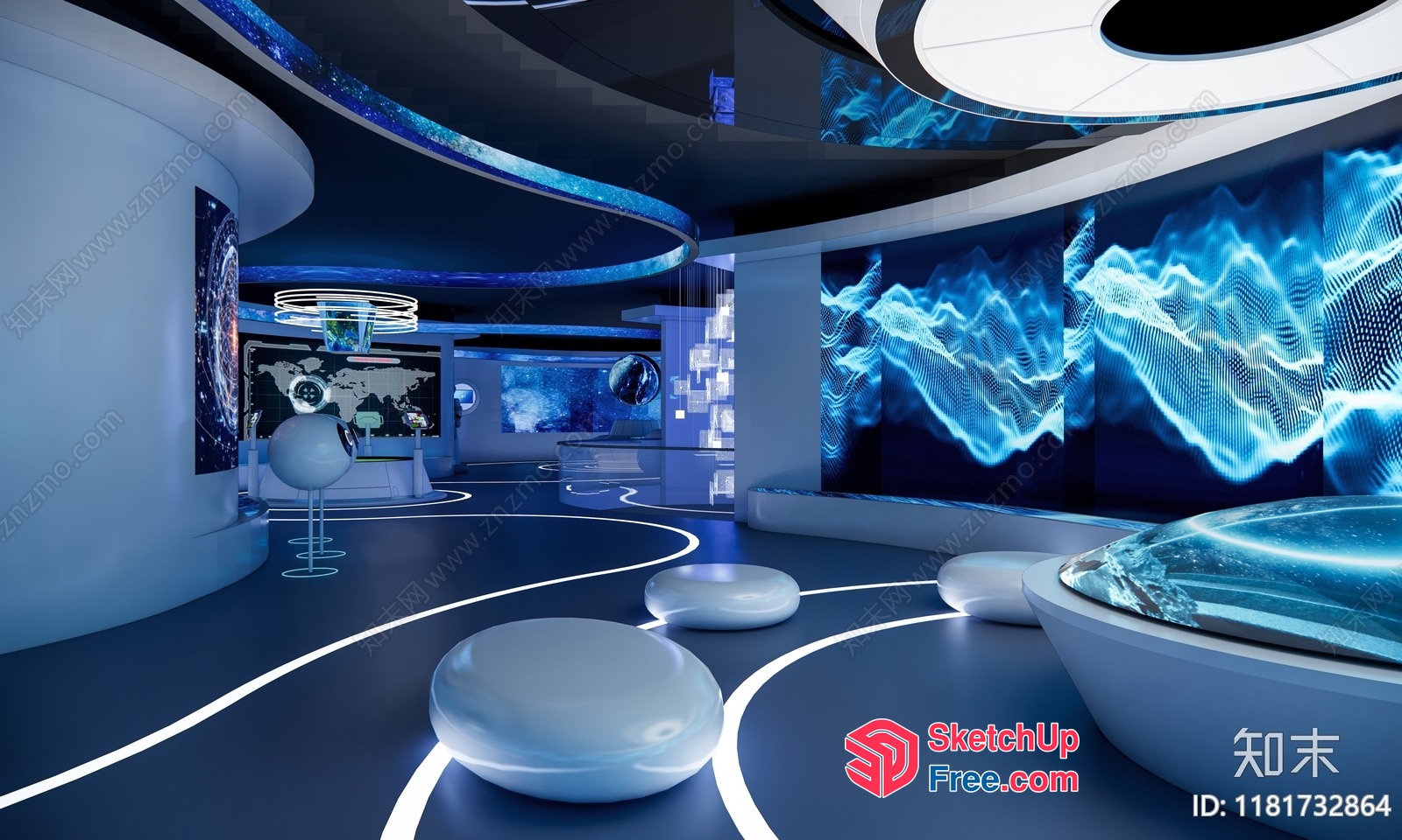 Futuristic Blue And White Modern Interior 3D SketchUp File