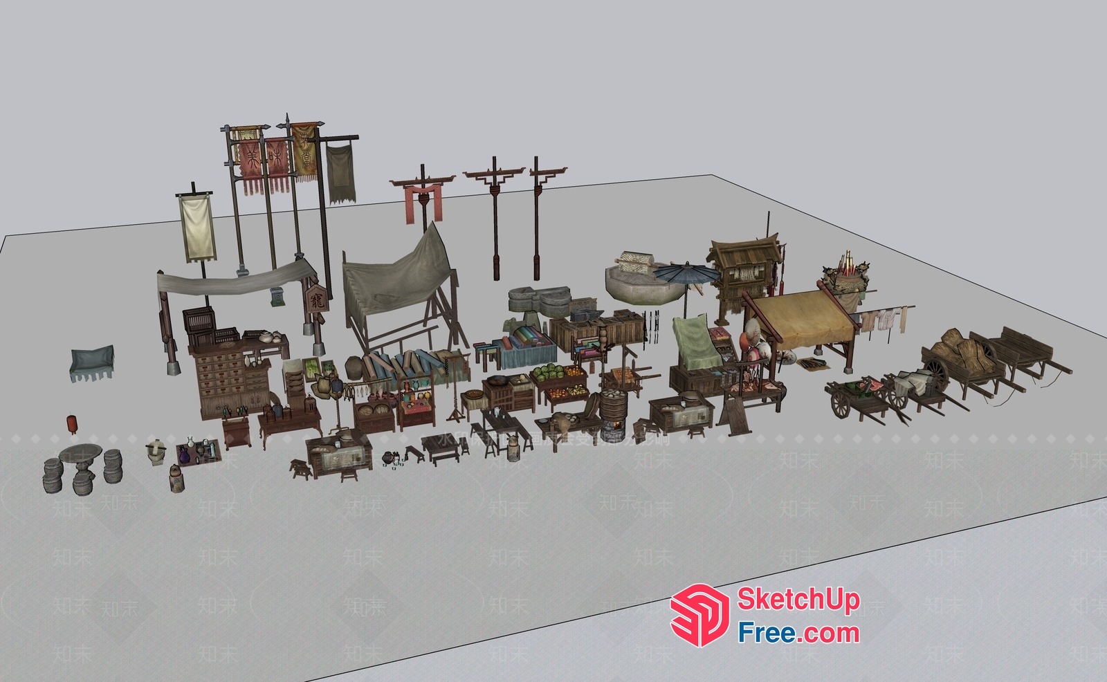 Asian Style Street Market Scene 3D SketchUp File