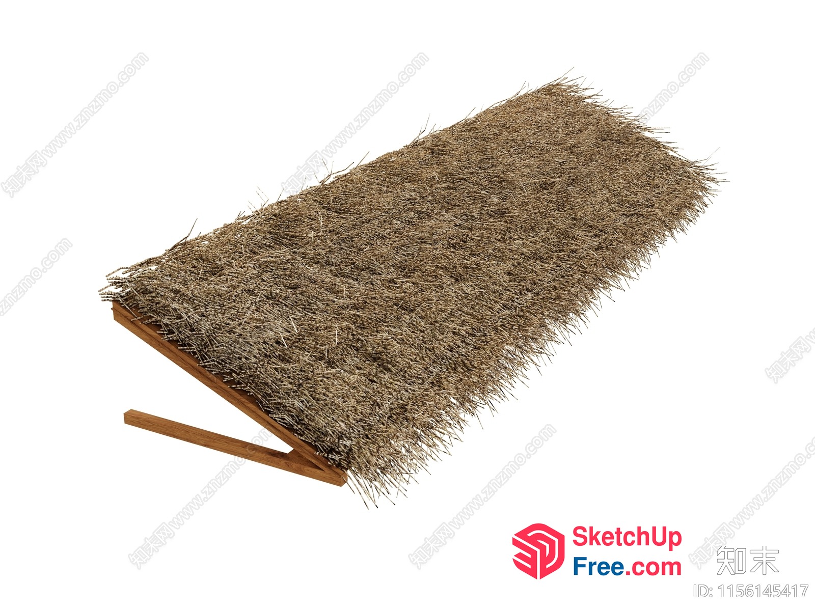 Rustic Wooden Bench With Natural Grass Cushion 3D SketchUp File