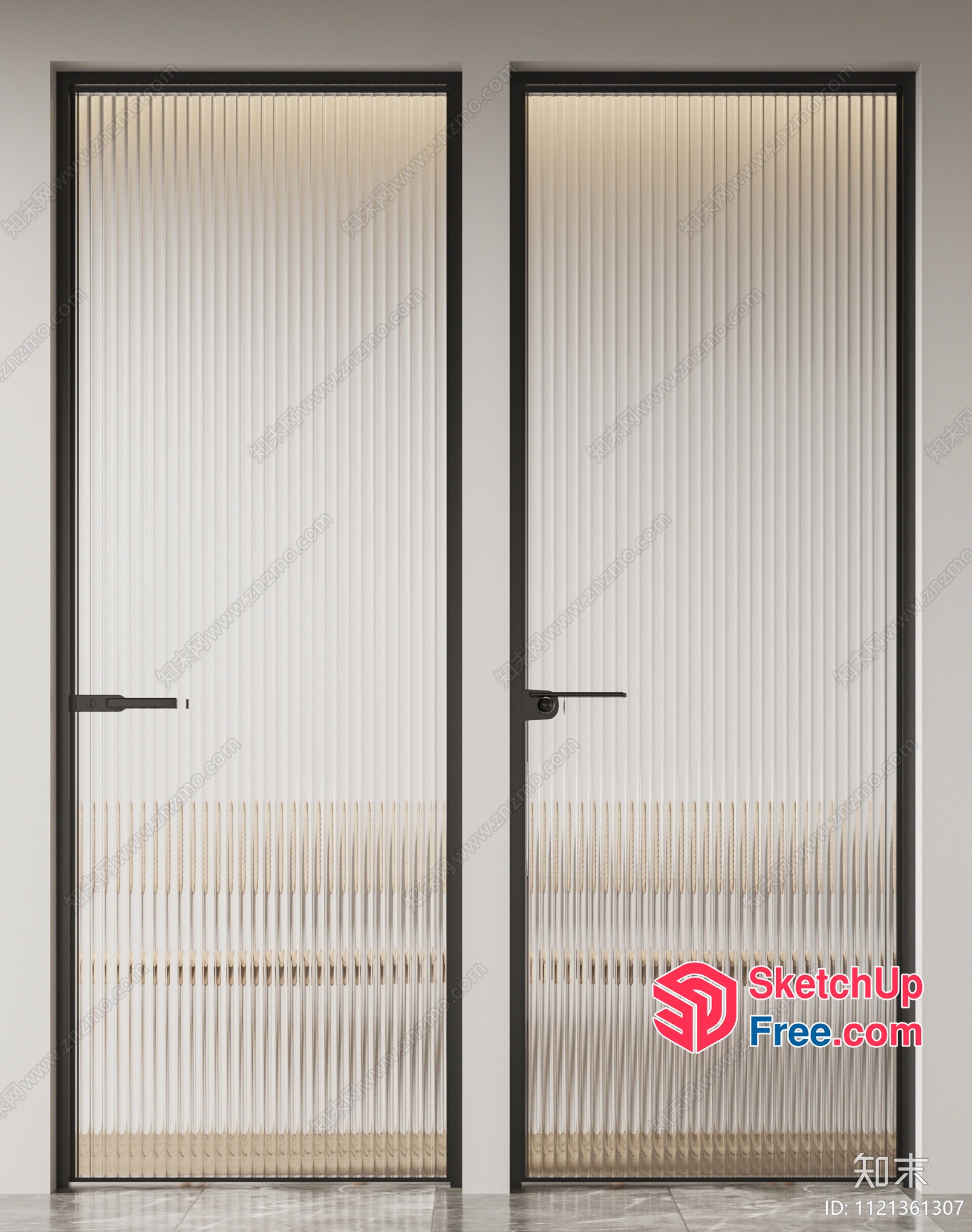 Modern Glass Door With Black Frame And Handle 3D SketchUp File