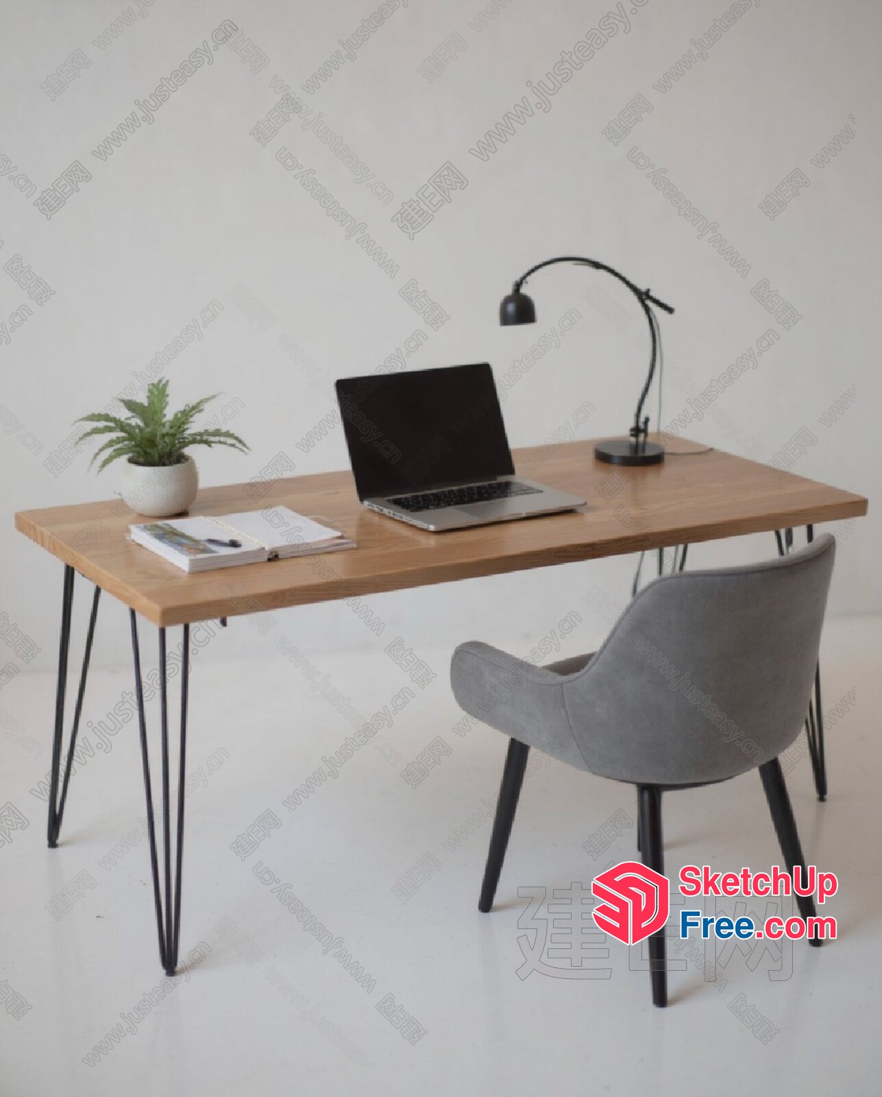 Simple Modern Home Office Setup With Laptop And Desk 3D SketchUp File