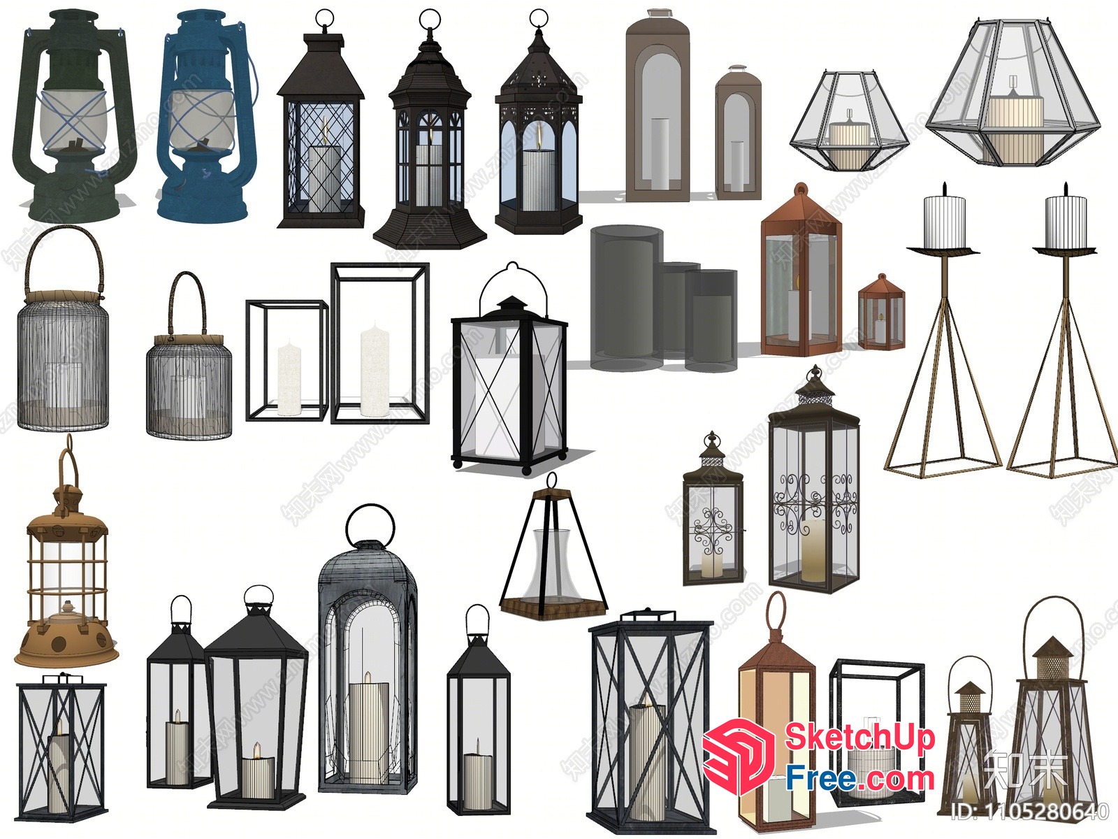Antique Lanterns With Glass And Metal 3D SketchUp File