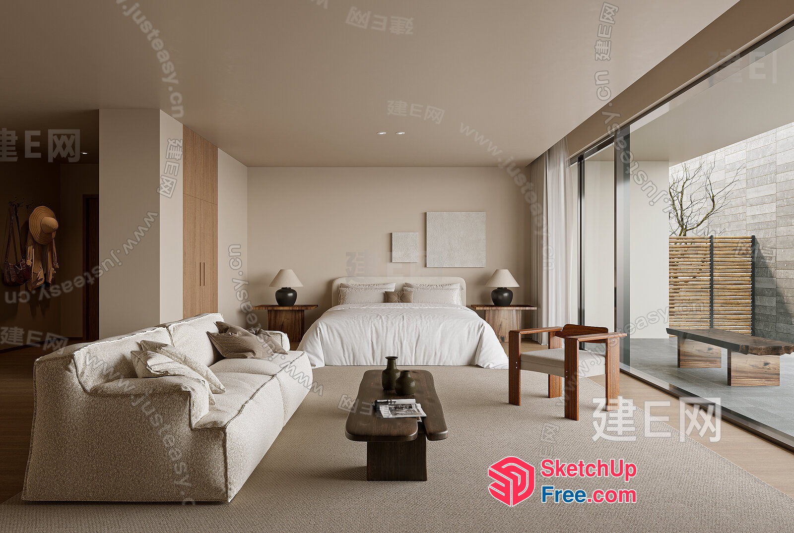 Elegant Minimalist Japanese-Style Living Room With Natural Light 3D SketchUp File