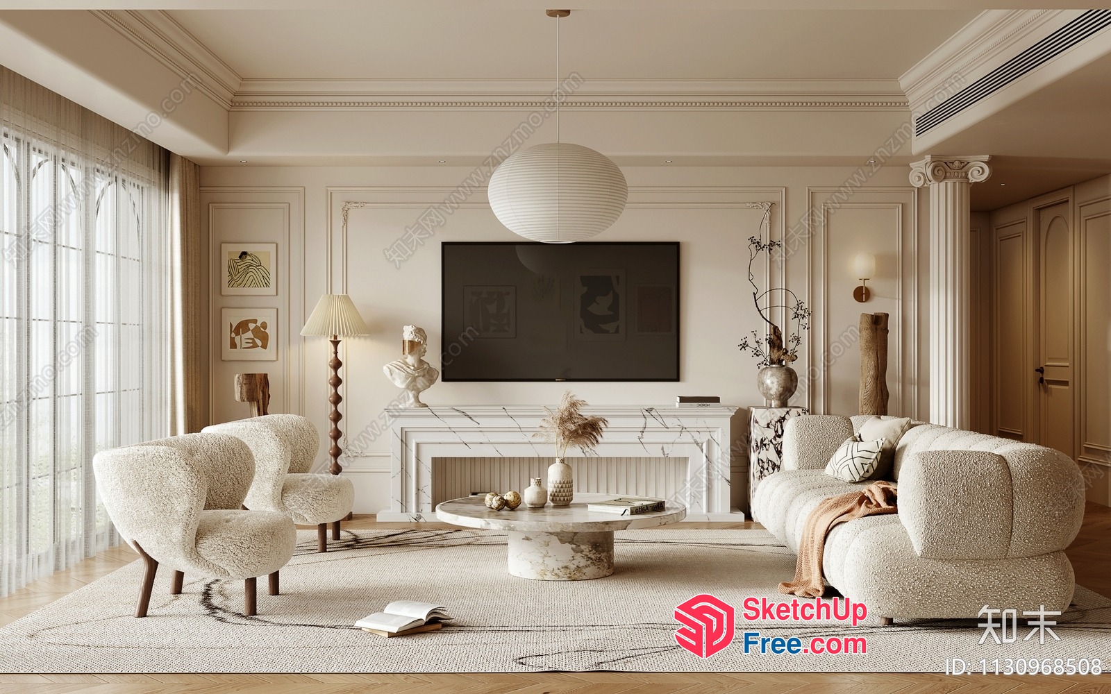 Classic European-Style Living Room With Elegant Fireplace 3D SketchUp File