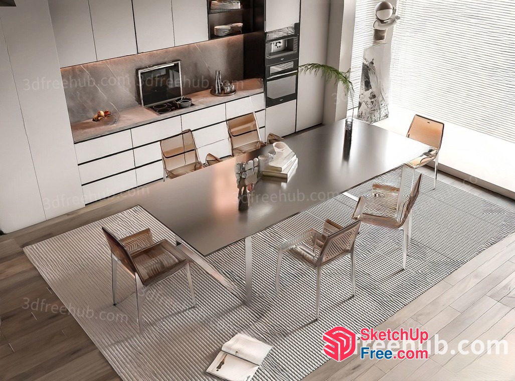 Modern Minimalist Kitchen And Dining Room 3D SketchUp File