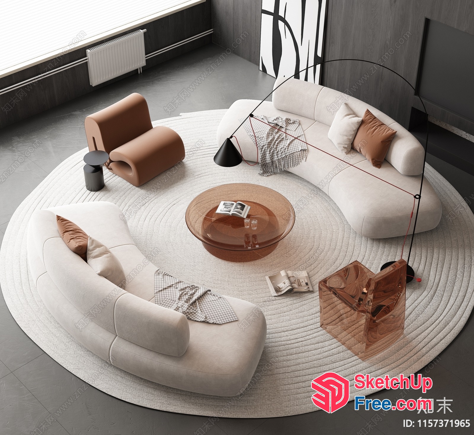 Modern Minimalist Living Room Furniture Arrangement 3D SketchUp File