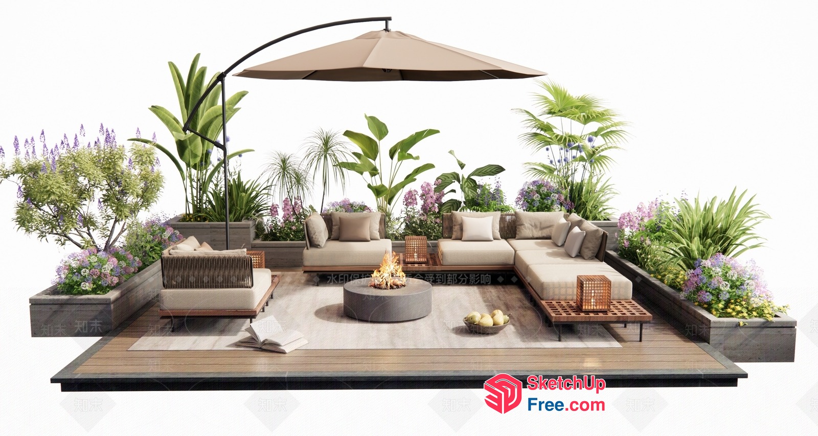 Luxurious Outdoor Patio With Modern Furniture And Fire Pit 3D SketchUp File