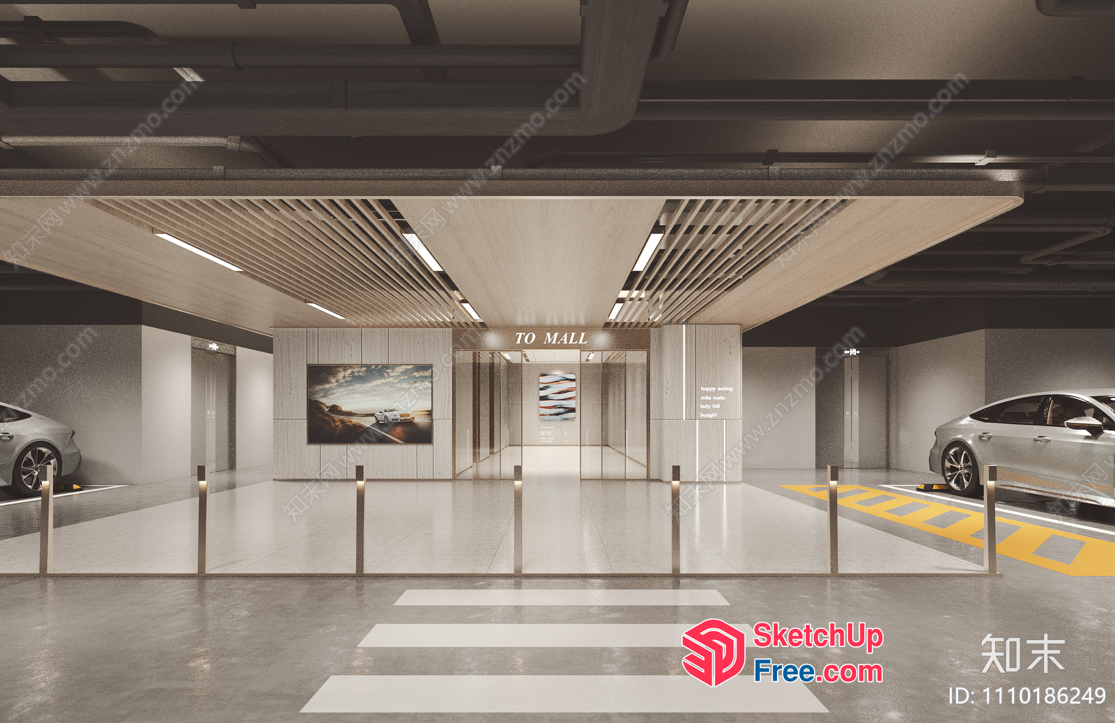 Modern Garage Interior With Elevator And Cars 3D SketchUp File