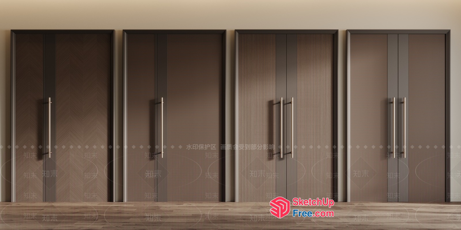 Modern Doors With Sleek Handles And Wood Grain Design 3D SketchUp File