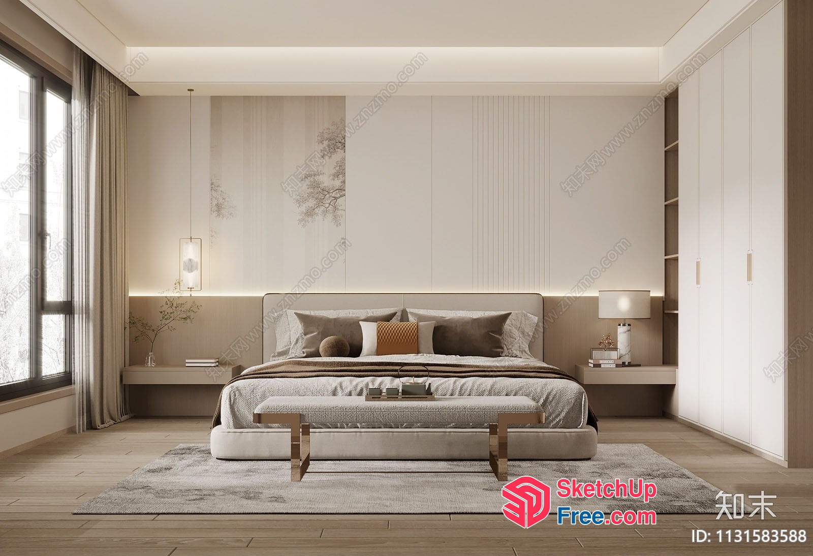 Modern Bedroom Design With Natural Light And Minimalist Furniture 3D SketchUp File